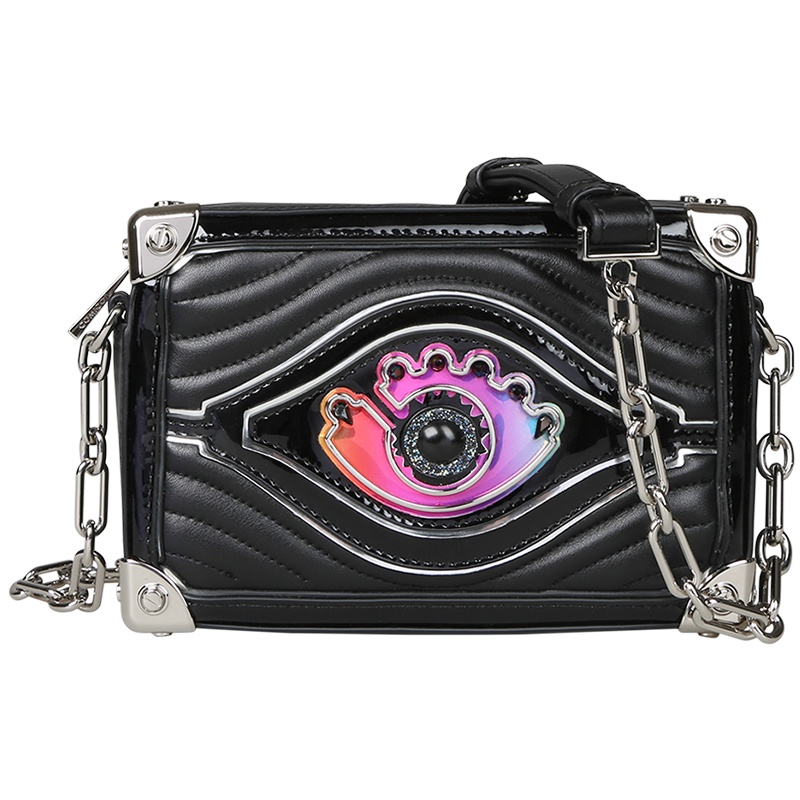 【点睛之笔系列】女款幻彩大眼睛牛皮箱子包硬朗风单肩包女斜挎包