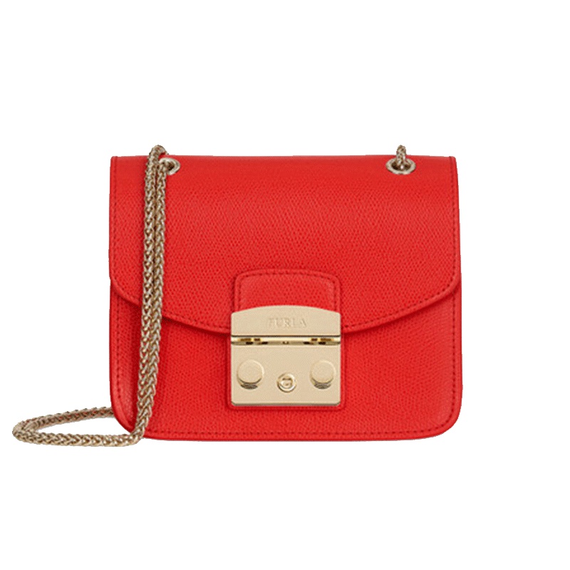 FURLA 芙拉 SS19 MAIN 女士 橙红色 牛皮革 METROPOLIS系列 迷你 斜挎单肩包链条包小方包101