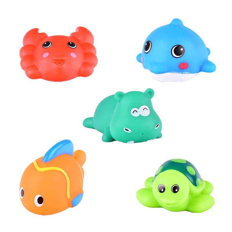 马博士婴幼儿戏水玩具儿童洗澡游泳 早教益智玩具动物可捏响无毒5个装 亲自互动
