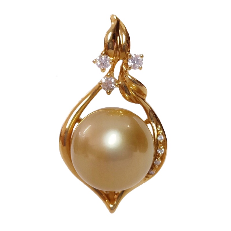 缘源珠宝 天然海水金珍珠吊坠 黄18K金镶钻石珍珠吊坠 附送证书 不含链