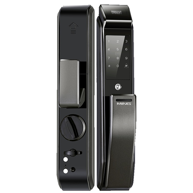 洲明翰源K9全自动指纹锁家用防盗门智能锁磁卡电子锁密码锁三锁舌 铜 通用型