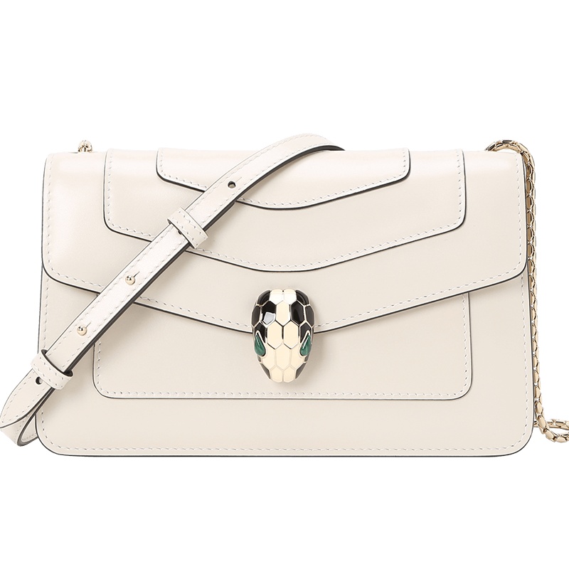 预售 宝格丽 BVLGARI Serpenti Forever 口盖包小号 经典蛇头光面皮 女士手提包 283169银扣