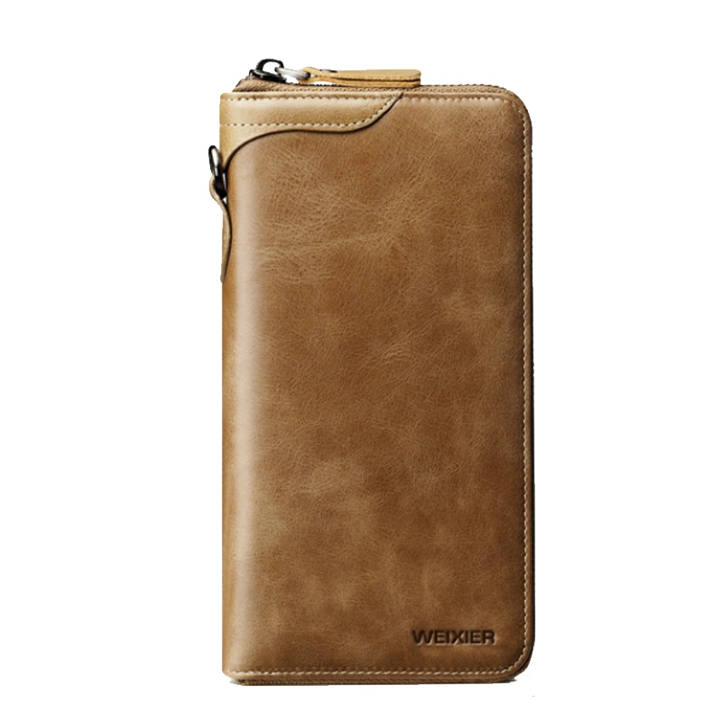 维希尔/WEIXIER 钱包男长款多功能钱夹男士手拿包牛皮青年拉链手机包