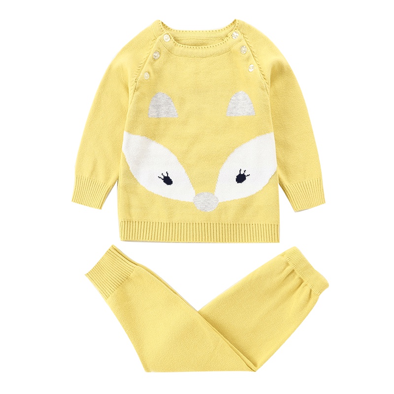 卡伴(Curbblan)童装儿童毛衣套装棉质针织毛线套装可爱卡通狐狸图案适合0-3岁幼童