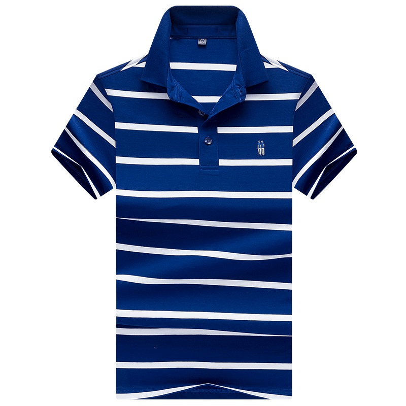 袋鼠(DAISHU) 2019夏季新品 中年男士纯棉条纹翻领商务休闲短袖t恤 DS1708078