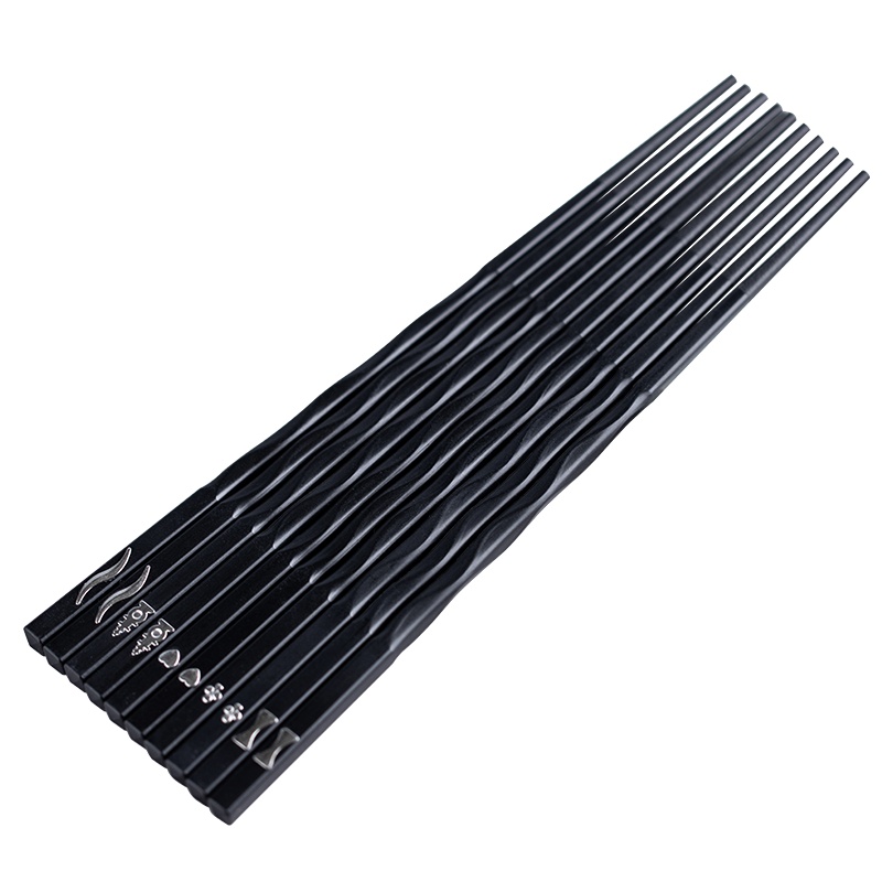 拾画 合金筷子 不锈不发霉家用家庭高档防滑筷子 耐高温一人一色个性分用筷 5双装 SH-6352