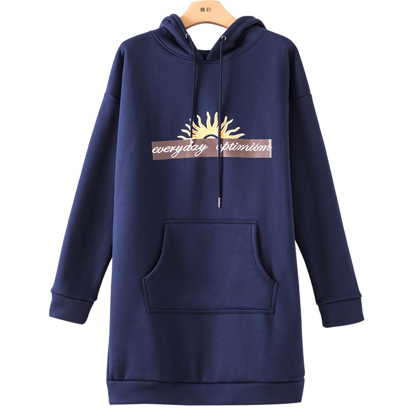 晚白2020冬季新品时尚休闲减龄连帽长袖中长款卫衣加绒加厚外套女