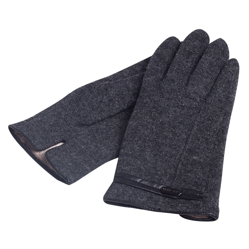 乐为男士手套秋天冬季加绒加厚羊毛手套户外保暖分指手套男式纯色简约商务 15MD151