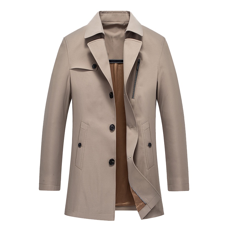 雅鹿男装风衣男新款商务休闲时尚中长款翻领单排扣抗皱男士风衣S41FCFAJ9001