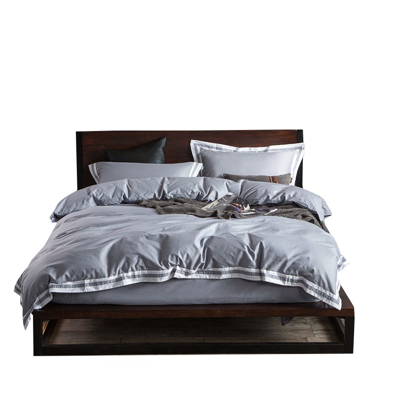 北极绒(Bejirog)全棉斜纹四件套轻奢素颜TB风200*230cm被套双人床品套件