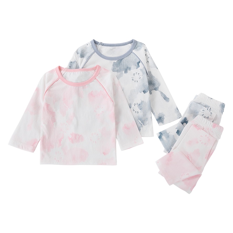 Petitkami2021秋冬婴童水墨晕染插肩袖长袖长裤套装