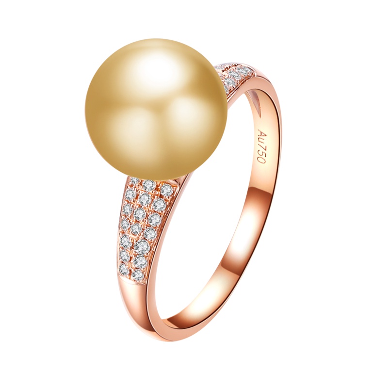 brir佰色传情 9-10MM正圆南洋金珠18k金钻石海水珍珠戒指