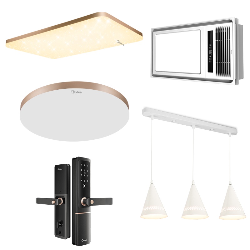 美的全屋定制智能指纹锁厨卫灯浴霸集成吊顶lLED客厅灯长方形吸顶灯圆灯现代简约大气餐厅房间灯卧室灯家用