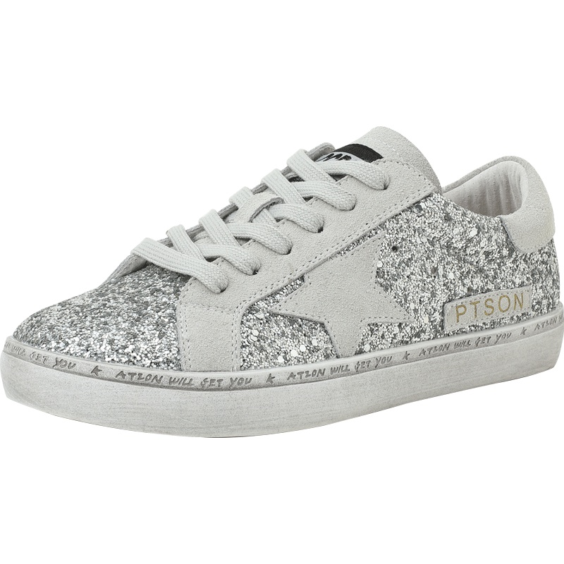 百田森休闲鞋女新款平底系带透气学生板鞋星星夏季女鞋