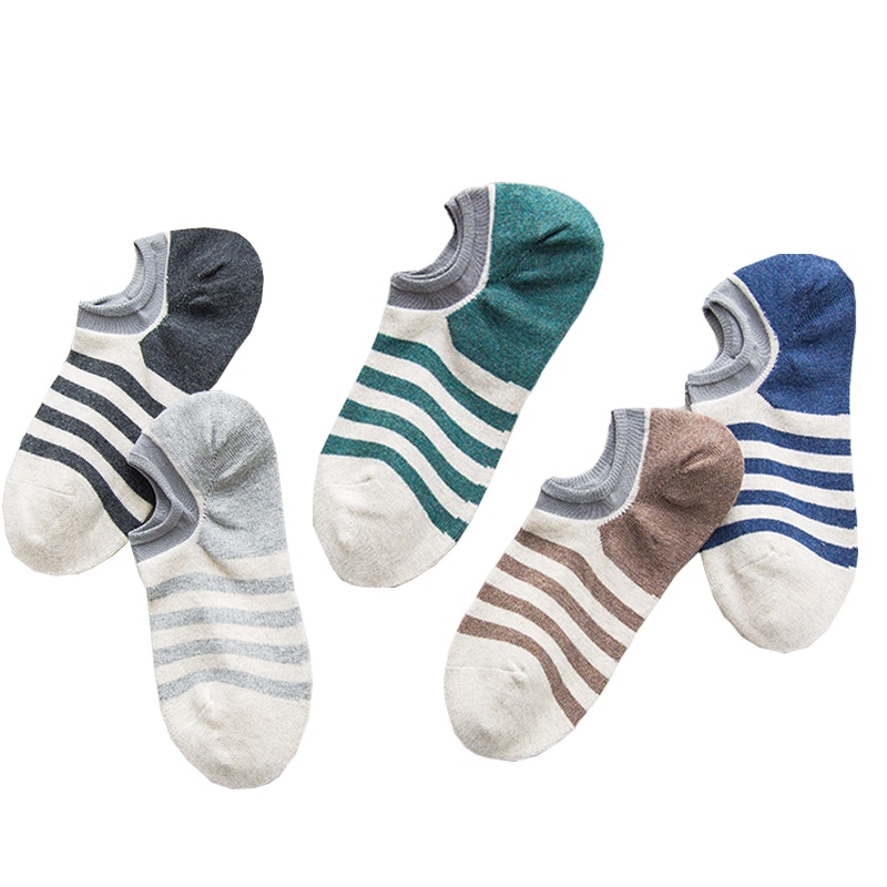 猫人时尚休闲大后跟横条男船袜5双装