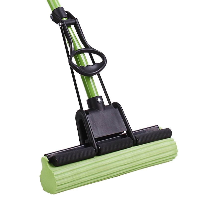 妙洁（MIAOJIE） 魔吸型吸水胶棉拖把卡槽型 家用拖布滚轮海绵挤水拖把 绿色