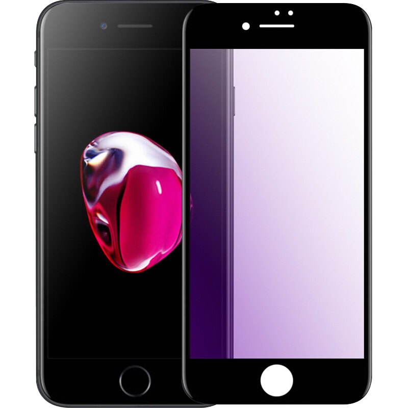 [送手机壳]轻万适用苹果8plus钢化膜iphone7p全屏apple玻璃贴膜黑色丝印抗蓝光