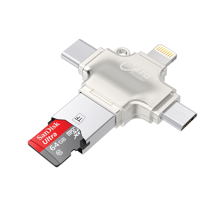 苹果安卓Type-c 多功能TF内存卡读卡器 OPPO华为小米OTG手机电脑U盘 iPhone 11/12 扩容 金属