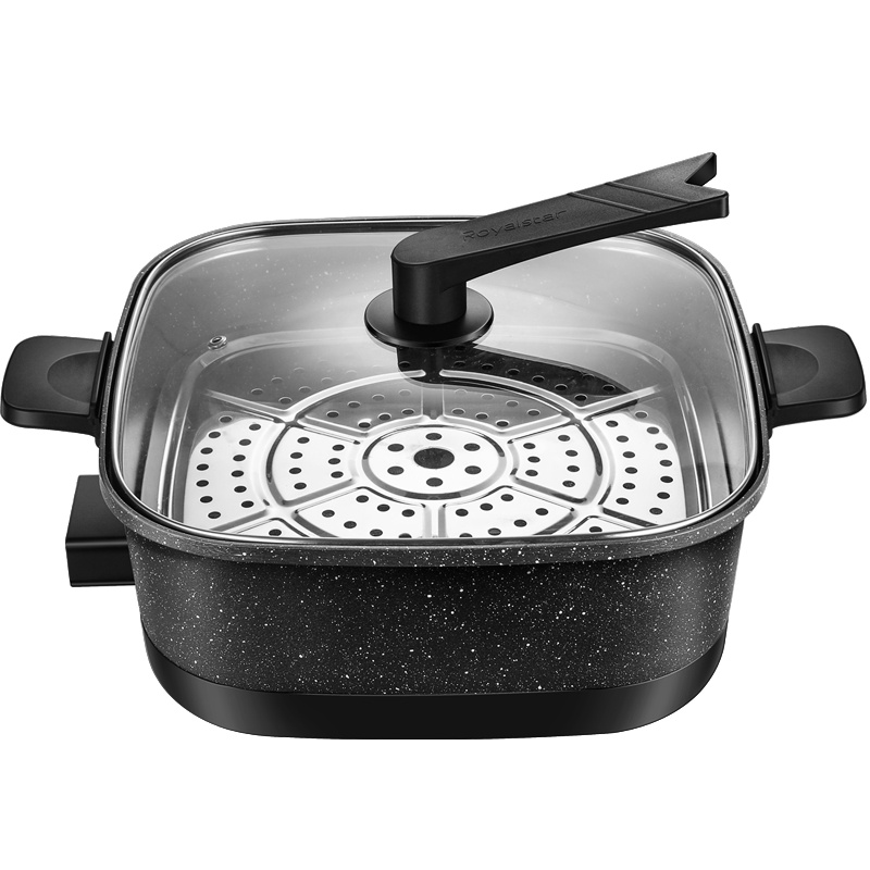 荣事达(Royalstar)多功能电火锅HG15C1带蒸片韩式电火锅6.5升容量双管加热不沾内锅可立把手锅盖星空黑