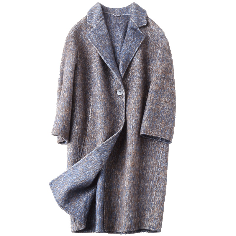 憨厚皇后 2019海宁春季双面毛呢韩版大衣女新款长款羊毛呢休闲外套 花色