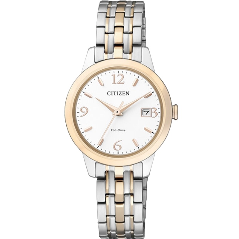 西铁城(CITIZEN)手表 光动能不锈钢间玫瑰金表带情侣表女表 EW2234-55A