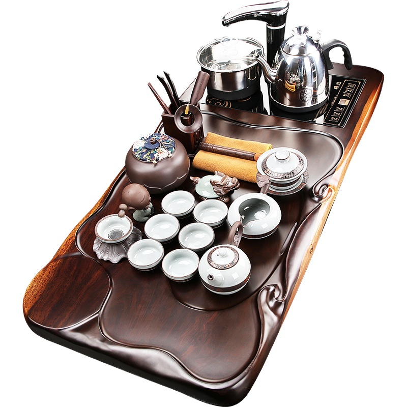 牛仁黑檀实木茶盘茶具套装家用整套紫砂功夫茶具全自动电磁炉茶台