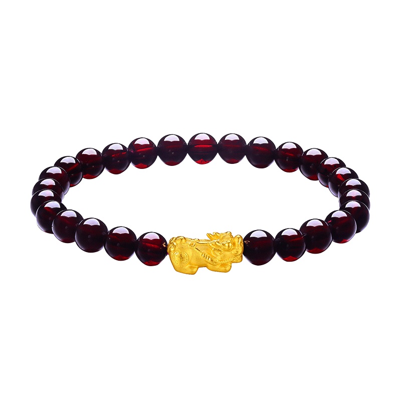 壹仟俩金貔貅金手链3D硬金路路通石榴石手串足金999通用金饰品