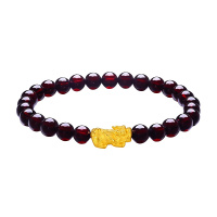 壹仟俩金貔貅金手链3D硬金路路通石榴石手串足金999通用金饰品