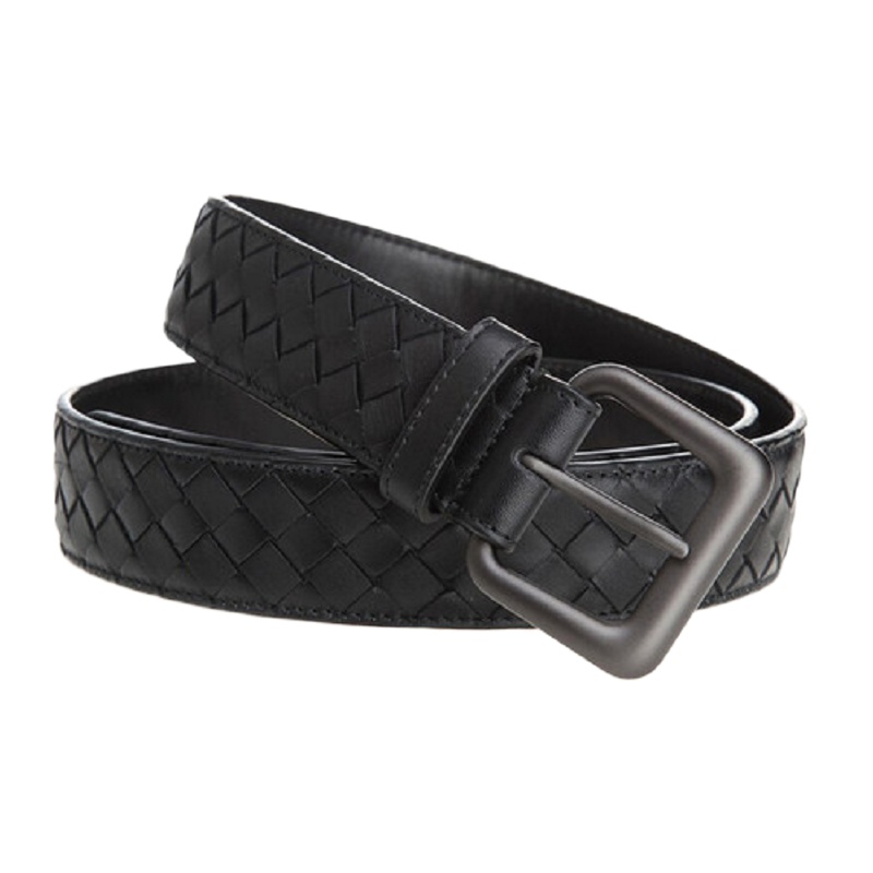 Bottega Veneta/葆蝶家 男士黑色牛皮编织针扣式商务休闲腰带 271932-V4650-1000 黑90