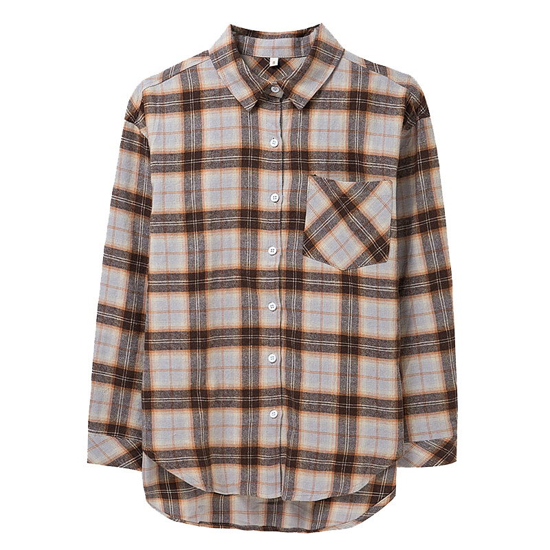 恒源祥女士衬衫2021春季新款格子衬衫女装上衣长袖文艺气质女衬衣