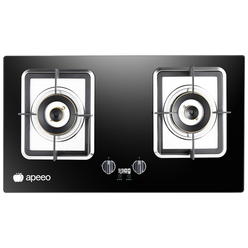 apeeo 燃气灶JZT-H-8636Y液化气嵌入式台嵌两用智能定时安全童锁熄火保护纯铜火盖钢化玻璃面板双灶煤气灶