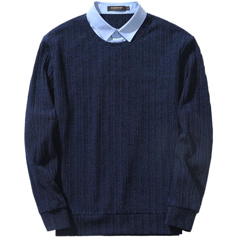 千纸鹤男士2019秋款商务条纹假两件卫衣男休闲弹力套头外套15182