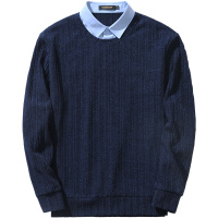 千纸鹤男士2019秋款商务条纹假两件卫衣男休闲弹力套头外套15182