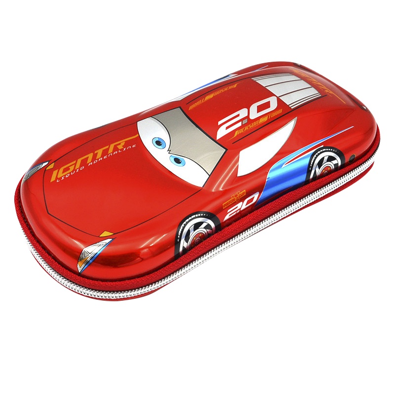 迪士尼汽车总动员学生笔袋3D立体铅笔袋大容量闪电麦昆文具笔袋男 升级版亮面汽车红