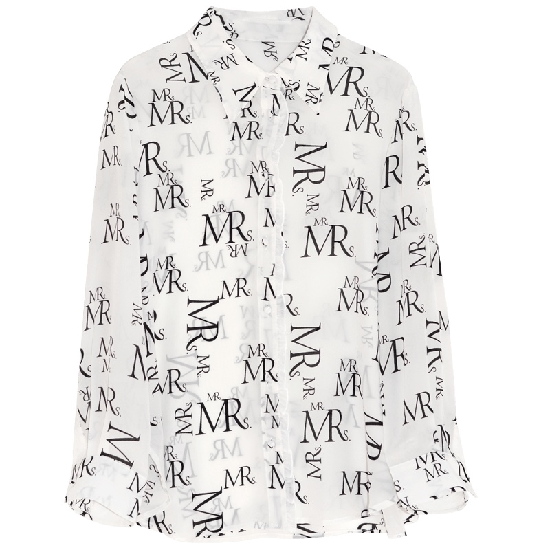 金菊2020夏新款时尚字母印花宽松真丝长袖纯色女桑蚕丝上衣