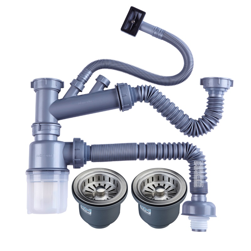 潜水艇(Submarine)CSQ-12 双槽菜盆下水管 提篮套装 厨房配件