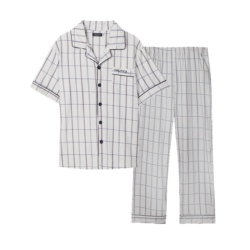 诺帝卡NAUTICA UNDERWEAR男士纯棉舒适亲肤格纹短袖睡衣套装家居服