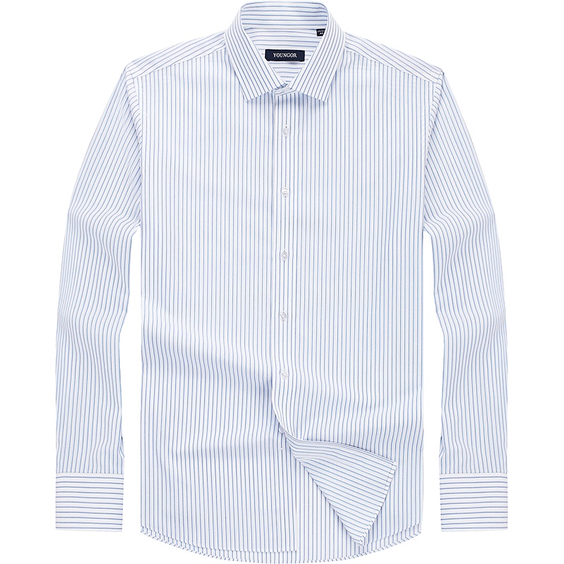 雅戈尔男士长袖衬衫秋冬新款商务休闲纯棉DP免烫条纹经典衬衣1803