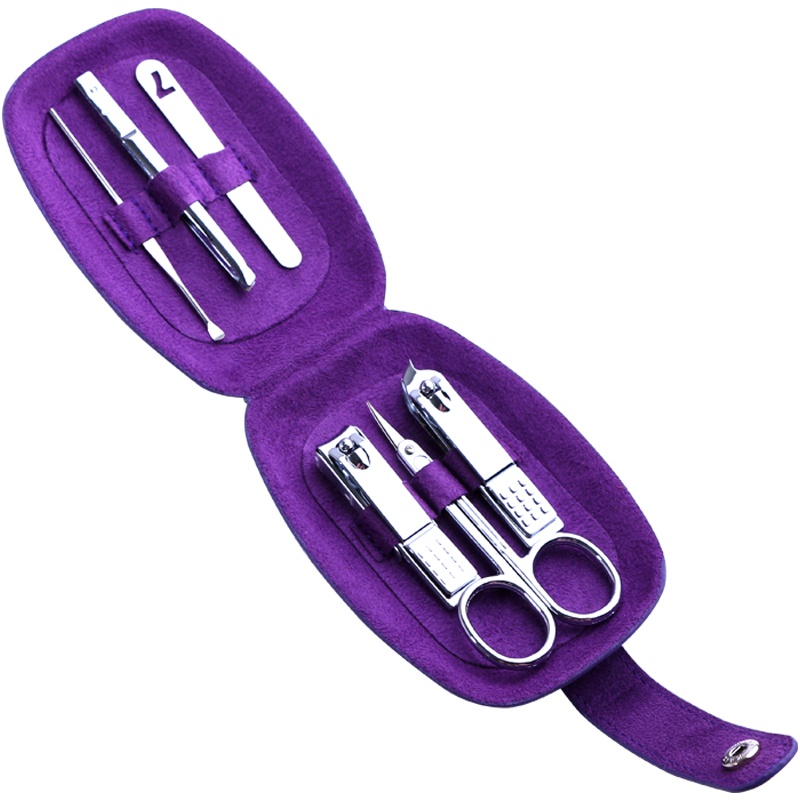 韩国777(THREE SEVEN)指甲刀套装家用原装进口指甲钳修甲美甲工具指甲剪眉夹挖耳勺正品6件套装紫色