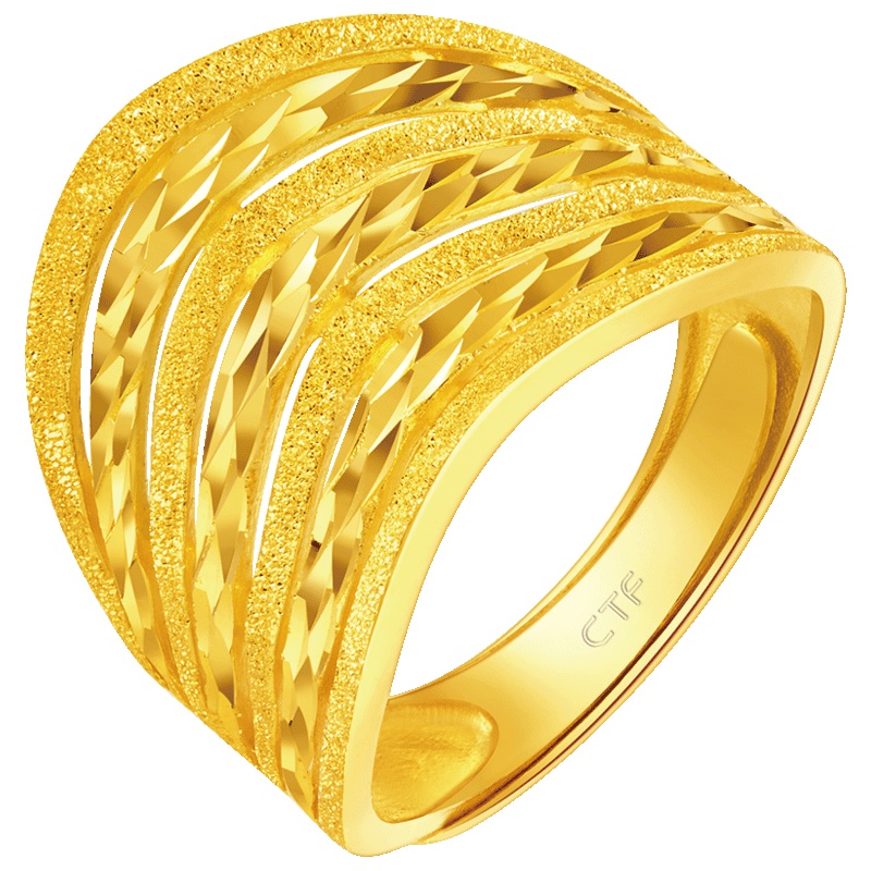 周大福简约车花足金黄金戒指男女款计价（工费168元）F217499