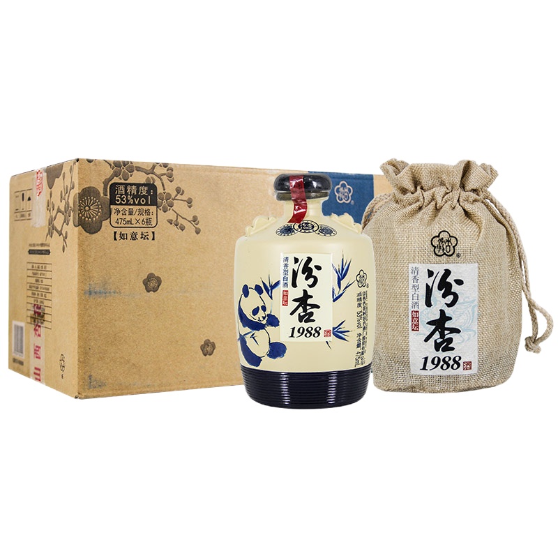 汾酒汾杏1988如意坛清香型白酒(内含三只手提袋)475ml*6坛