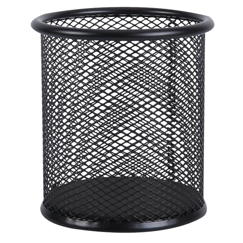 晨光ABT98404文具金属网格圆形笔筒 学生办公通用桌面收纳盒 单个装黑色