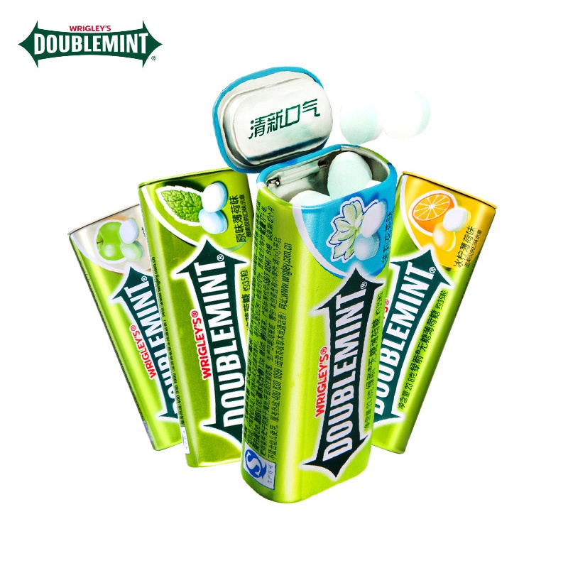 箭牌绿箭薄荷糖冰柠薄荷味35粒*2铁盒装冰柠薄荷味薄荷糖清新口气休闲零食