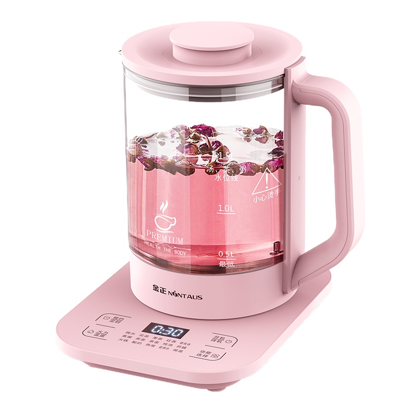 金正(NiNTAUS)养生壶 粉色 不带滤网24小时预约煮茶壶 1.8L容量 高硼硅玻璃 JZW-18Y18
