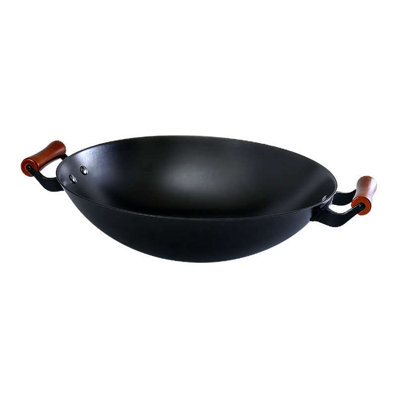 炒锅熟铁锅无涂层老式烘焙精灵双耳圆底不易粘锅家用炒菜锅 生铁双耳锅34CM