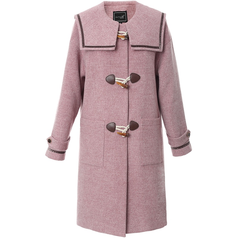 OUNIXUE欧昵雪 | [休闲中长款呢子大衣]冬季复古翻领牛角扣宽松女式毛呢外套