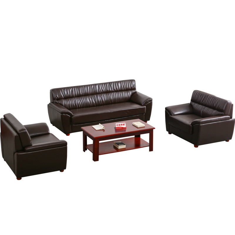 [红心家居]办公沙发简约会客接待商务三人位沙发简易客厅沙发茶几组合