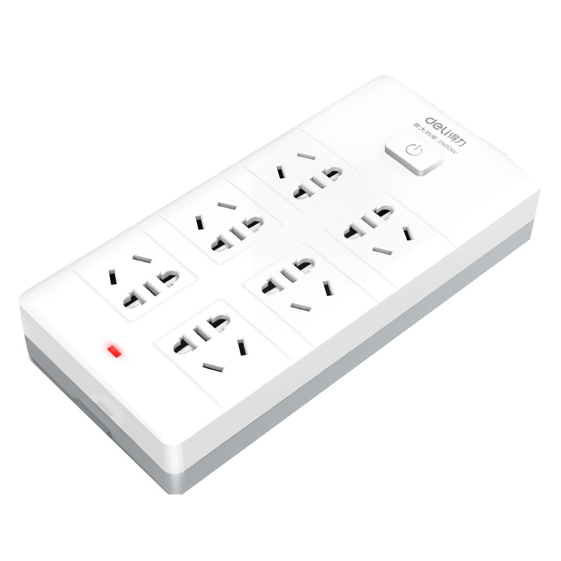 得力18264电源插座插排长线电源接线板排插插座家用插板10M米数工地电动车充电6组_10米