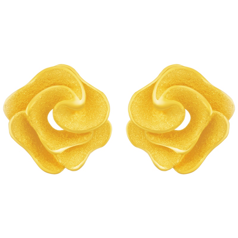 周大福珠宝首饰光沙玫瑰花足金黄金耳饰计价（工费78元）F197982