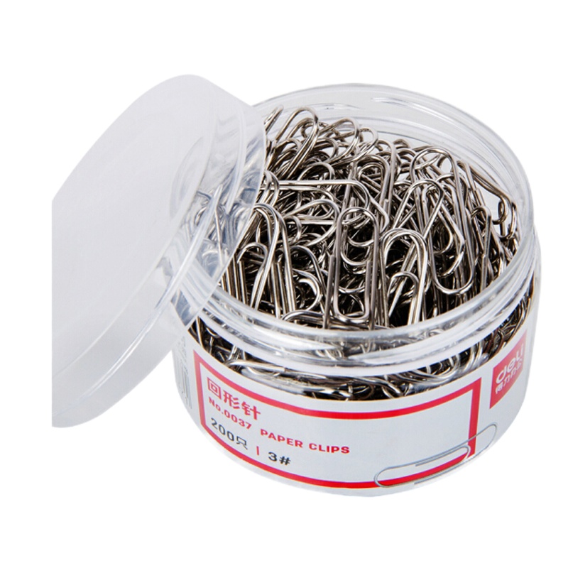 得力(deli) 0037 镀镍回形针 3#金属曲别针 办公用品 200枚筒